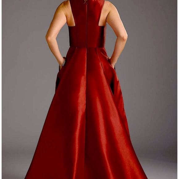 Adrianna Papell High Low Mikado Gown Ruffle Sleeveless Midi Maxi Satin Dress - Picture 2 of 12